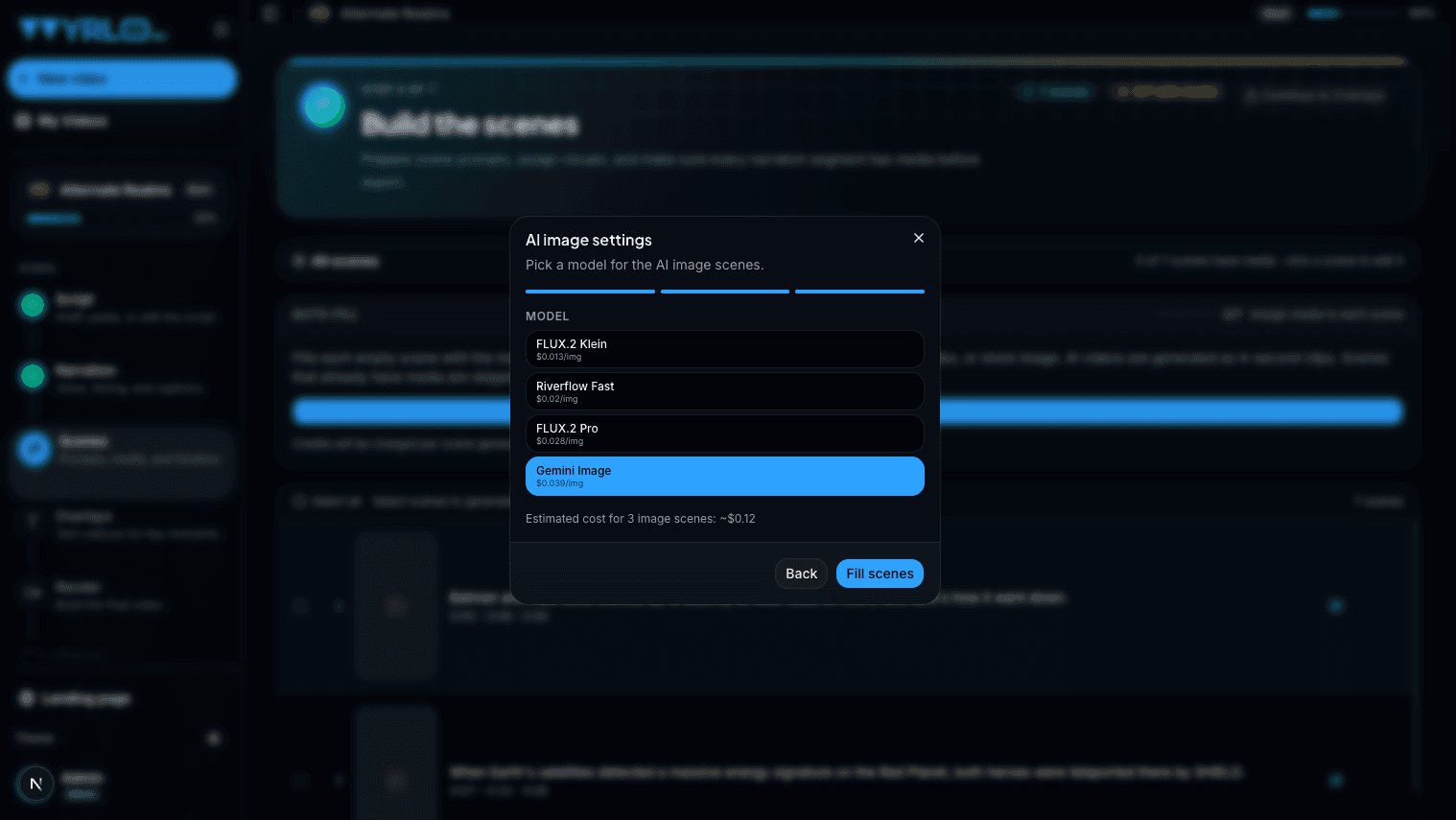 Wyrlo AI image model picker with per-model pricing